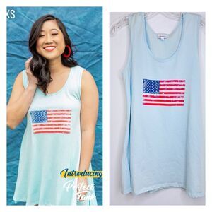 LuLaRoe American Flag Tank Top Light Blue Size Small 55% Cotton Simply Comfortab